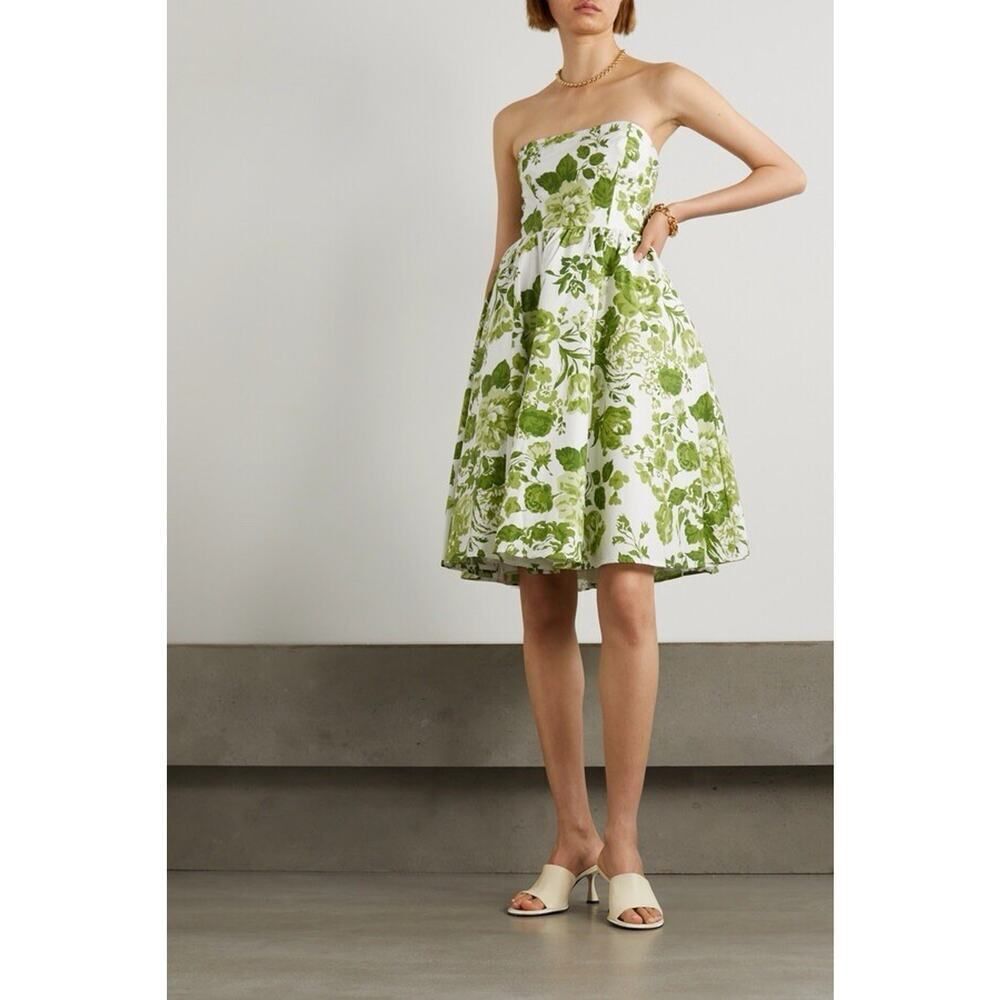 Reformation Buttercup Strapless Green Floral Cotton Dress Size 2 Fit & Flare